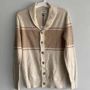 Men’s Cotton Knit Cardigan Lapel Collar Button Down Goodfellow & Co Cream Size S